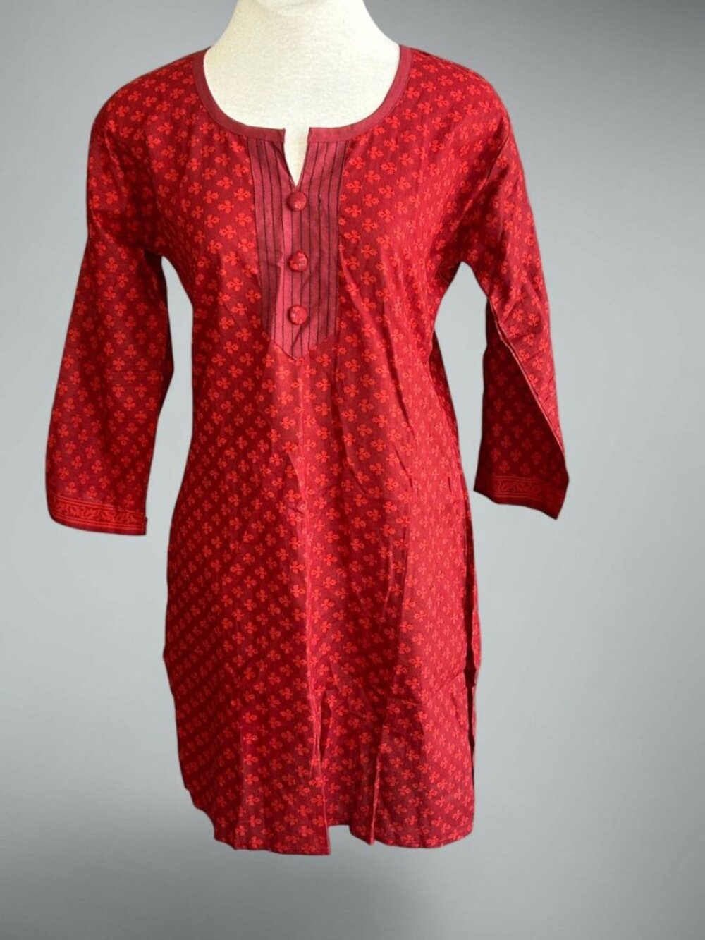 Indian Block Print Red Kurta Kurti Tunic 100% Cotton Size XL